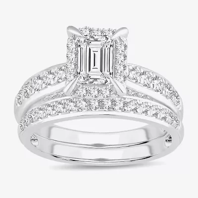 H-I / Si1-Si2) Womens / CT. T.W. Lab Grown White Diamond 10K Gold Side Stone Halo Bridal Set