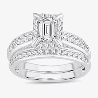 H-I / Si1-Si2) Womens / CT. T.W. Lab Grown White Diamond 10K Gold Side Stone Halo Bridal Set