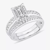 H-I / Si1-Si2) Womens / CT. T.W. Lab Grown White Diamond 10K Gold Side Stone Halo Bridal Set