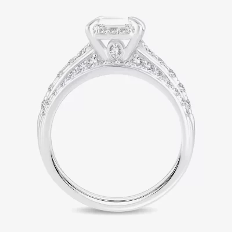 H-I / Si1-Si2) Womens / CT. T.W. Lab Grown White Diamond 10K Gold Side Stone Halo Bridal Set