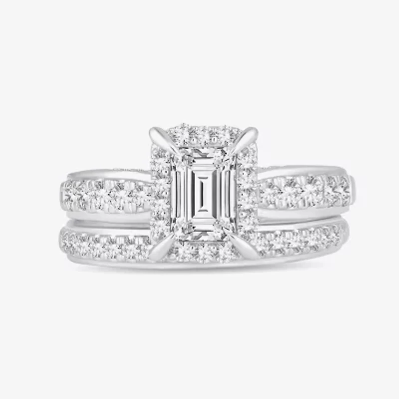 H-I / Si1-Si2) Womens / CT. T.W. Lab Grown White Diamond 10K Gold Side Stone Halo Bridal Set