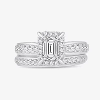 H-I / Si1-Si2) Womens / CT. T.W. Lab Grown White Diamond 10K Gold Side Stone Halo Bridal Set