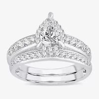 H-I / Si1-Si2) Womens / CT. T.W. Lab Grown White Diamond 10K Gold Pear Side Stone Halo Bridal Set