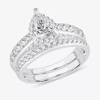 H-I / Si1-Si2) Womens / CT. T.W. Lab Grown White Diamond 10K Gold Pear Side Stone Halo Bridal Set