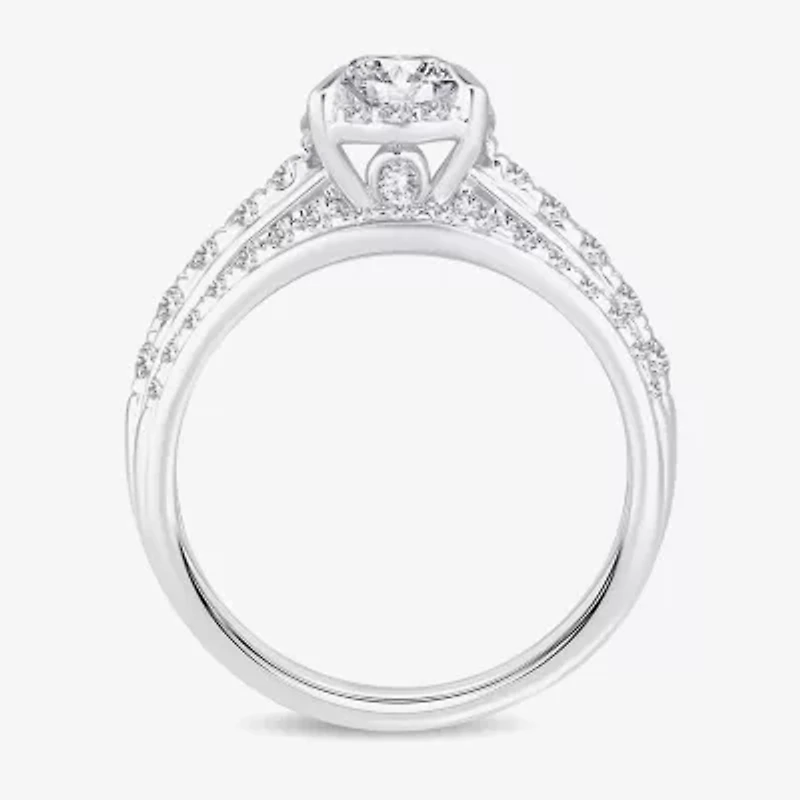 H-I / Si1-Si2) Womens / CT. T.W. Lab Grown White Diamond 10K Gold Pear Side Stone Halo Bridal Set