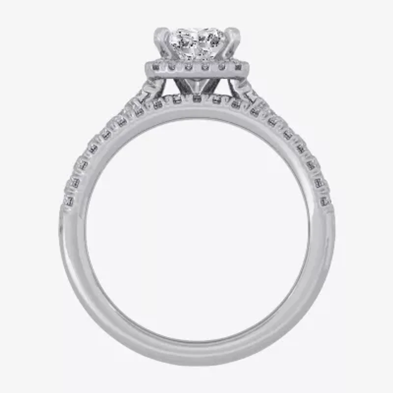 H-I / Si1-Si2) Womens / CT. T.W. Lab Grown White Diamond 10K Gold Cushion Side Stone Halo Bridal Set