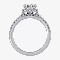 H-I / Si1-Si2) Womens / CT. T.W. Lab Grown White Diamond 10K Gold Cushion Side Stone Halo Bridal Set