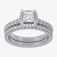 H-I / Si1-Si2) Womens / CT. T.W. Lab Grown White Diamond 10K Gold Cushion Side Stone Halo Bridal Set