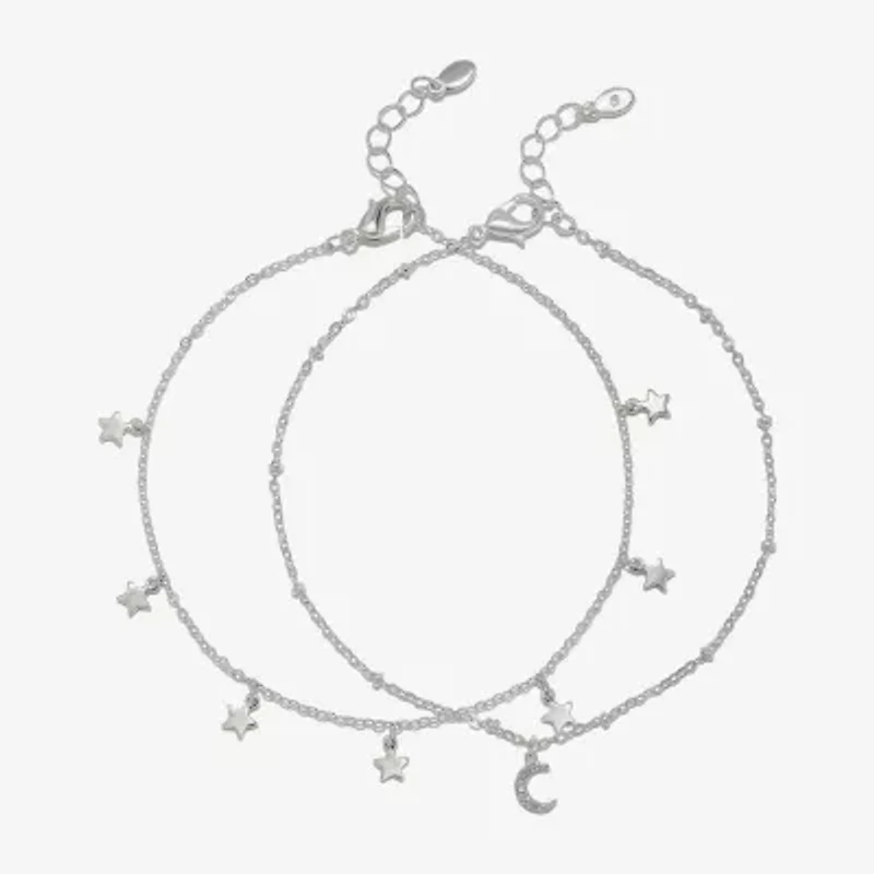 Bijoux Bar Delicates Womens 9 Inch Solid Link Moon Star Ankle Bracelet