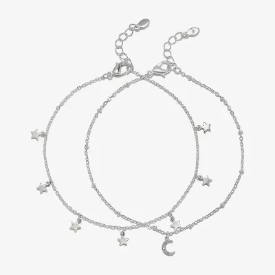 Bijoux Bar Delicates Womens 9 Inch Solid Link Moon Star Ankle Bracelet