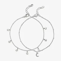 Bijoux Bar Delicates Womens 9 Inch Solid Link Moon Star Ankle Bracelet