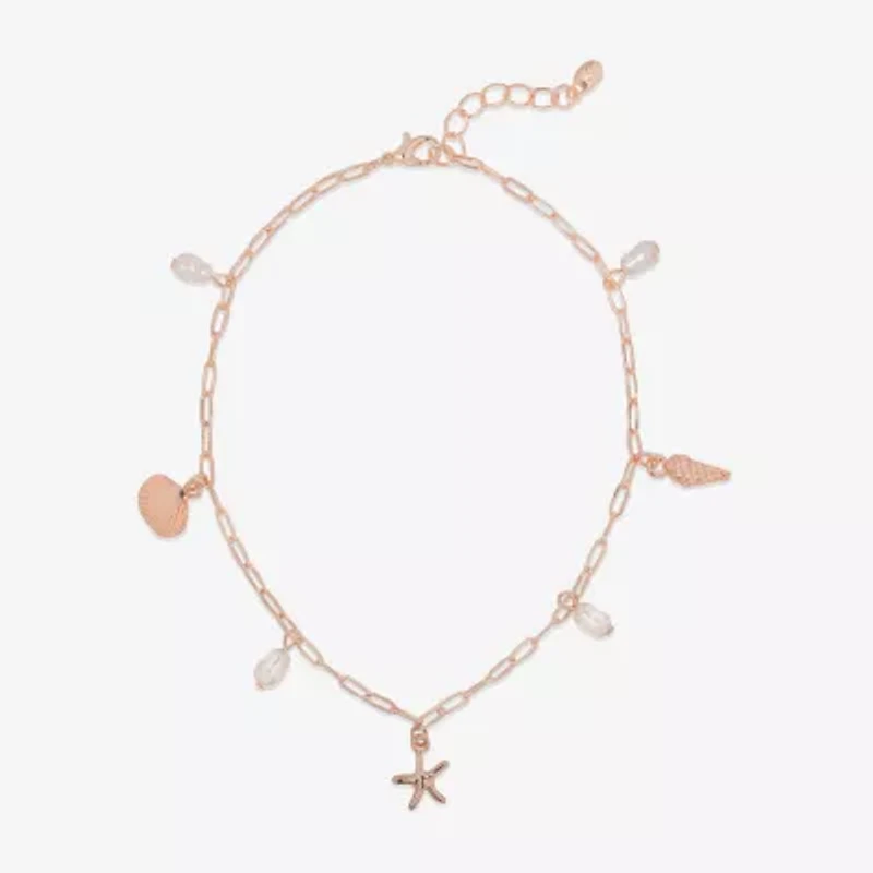 Bijoux Bar Delicates Starfish Shell Womens 9 Inch Solid Link Ankle Bracelet