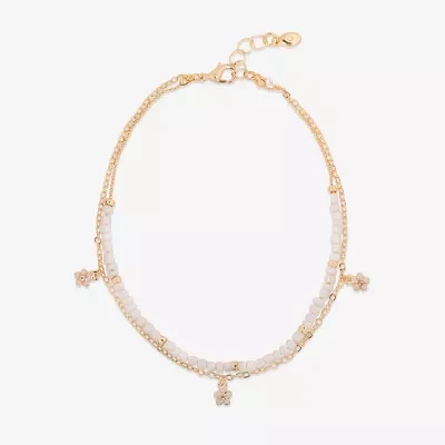 Bijoux Bar Delicates Womens 9 Inch Solid Link Flower Ankle Bracelet