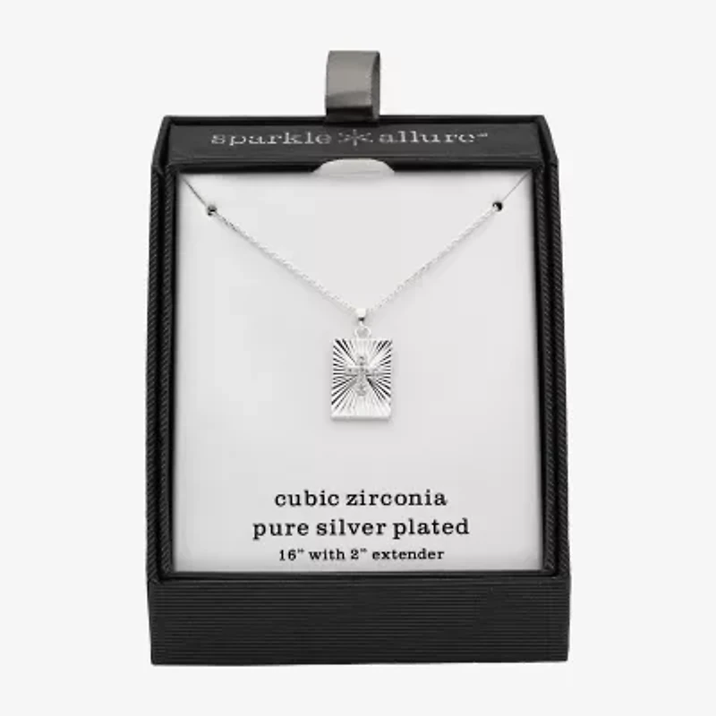 Sparkle Allure Womens Cubic Zirconia Pure Silver Over Brass Cross 16 Inch Pendant Necklace