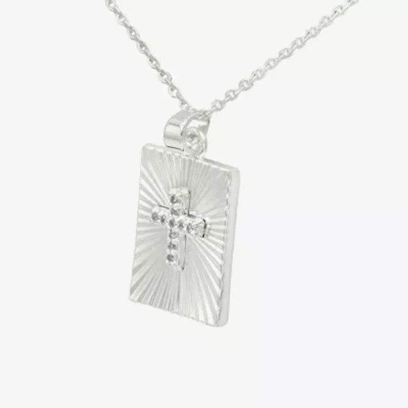 Sparkle Allure Womens Cubic Zirconia Pure Silver Over Brass Cross 16 Inch Pendant Necklace