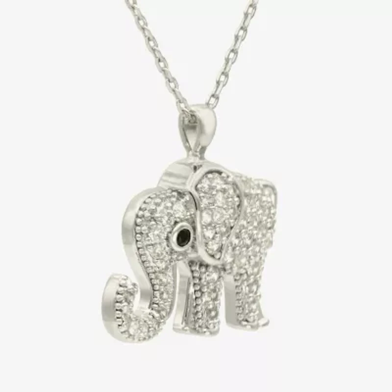 Sparkle Allure Elephant Womens Cubic Zirconia Pure Silver Over Brass 16 Inch Pendant Necklace