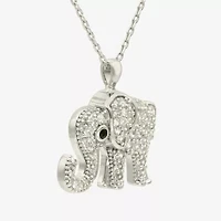 Sparkle Allure Elephant Womens Cubic Zirconia Pure Silver Over Brass 16 Inch Pendant Necklace