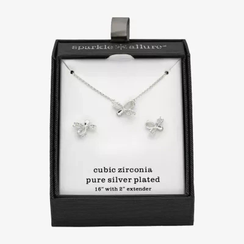 Sparkle Allure Womens Cubic Zirconia Pure Silver Over Brass Bow 2-pc. Jewelry Set