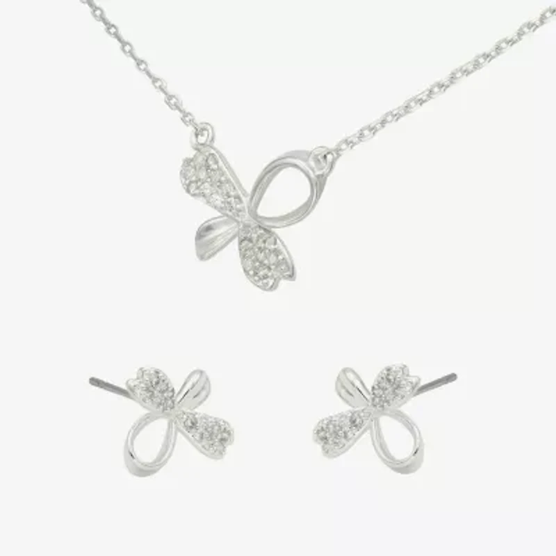 Sparkle Allure Womens Cubic Zirconia Pure Silver Over Brass Bow 2-pc. Jewelry Set