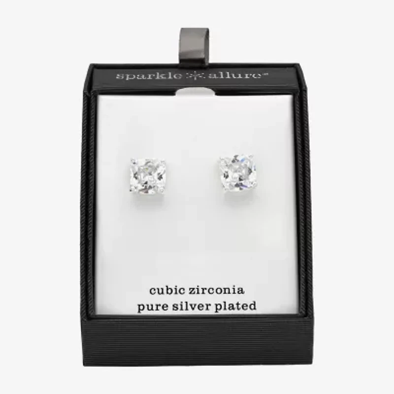 Sparkle Allure Cubic Zirconia 12mm Cushion Stud Earrings