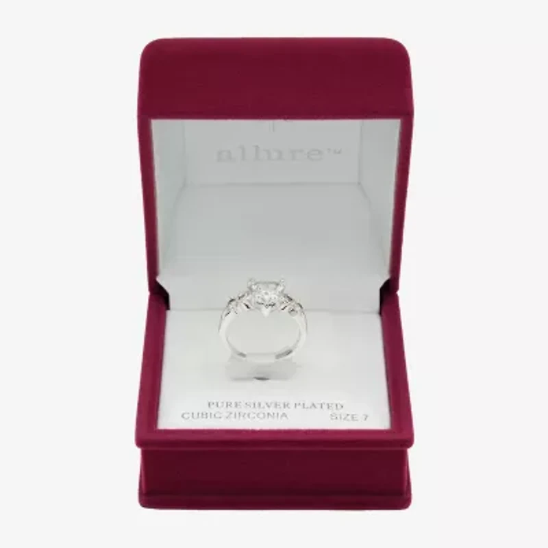 Sparkle Allure Womens Cubic Zirconia Pure Silver Over Brass Heart Cocktail Ring