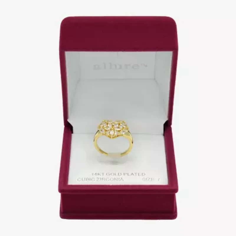 Sparkle Allure Womens Cubic Zirconia 14K Gold Over Brass Heart Cluster Cocktail Ring