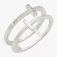 Sparkle Allure Womens 6MM Cubic Zirconia Pure Silver Over Brass Cross Band