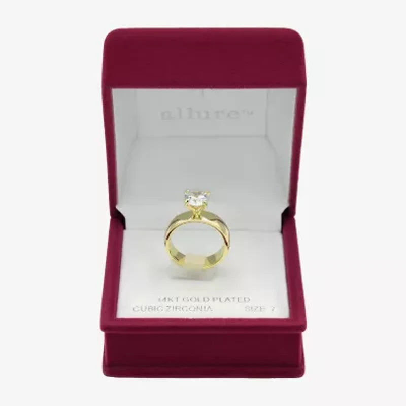 Sparkle Allure Womens Cubic Zirconia 14K Gold Over Brass Round Engagement Ring
