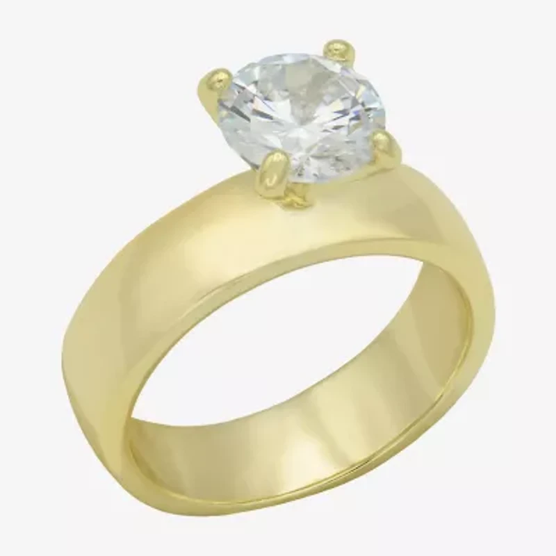 Sparkle Allure Womens Cubic Zirconia 14K Gold Over Brass Round Engagement Ring