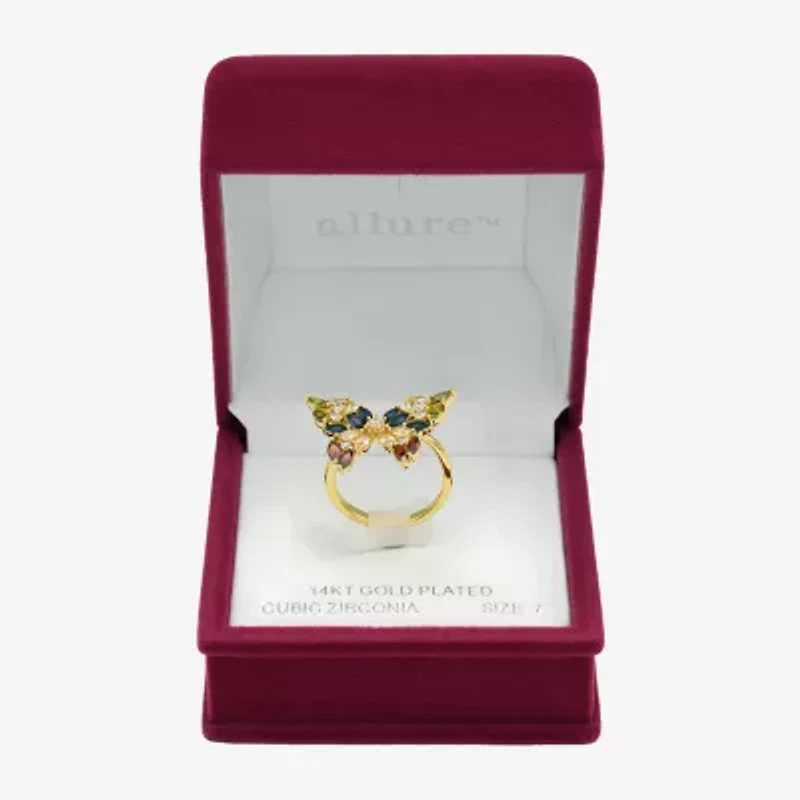 Sparkle Allure Womens Multi Color Cubic Zirconia 14K Gold Over Brass Butterfly Cocktail Ring