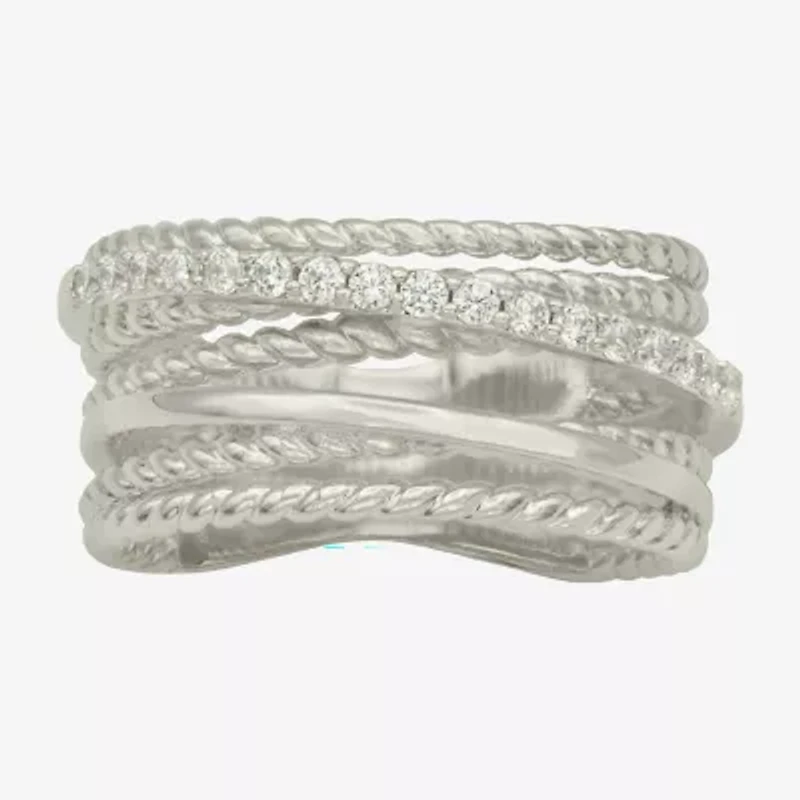 Sparkle Allure Womens 6.8mm Cubic Zirconia Pure Silver Over Brass Crossover Band