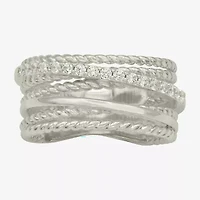 Sparkle Allure Womens 6.8mm Cubic Zirconia Pure Silver Over Brass Crossover Band
