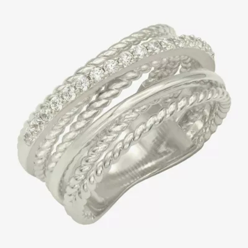 Sparkle Allure Womens 6.8mm Cubic Zirconia Pure Silver Over Brass Crossover Band