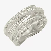 Sparkle Allure Womens 6.8mm Cubic Zirconia Pure Silver Over Brass Crossover Band