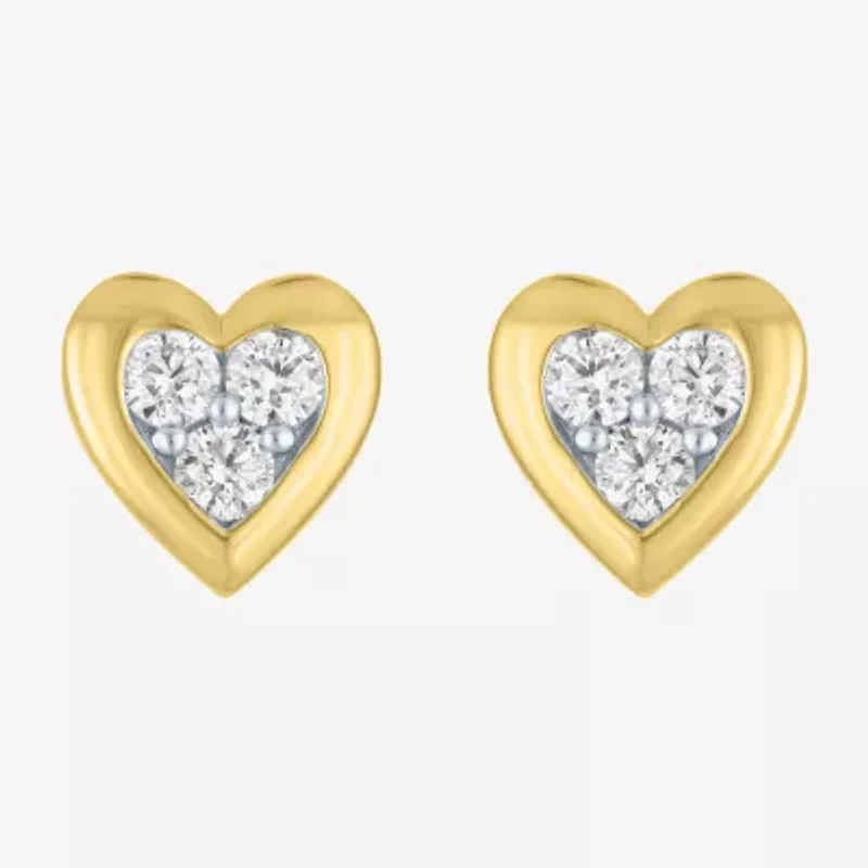 (G-H, I1-I2) 1/3 CT. T.W. Lab Grown White Diamond 10K Gold 8.1mm Heart Stud Earrings