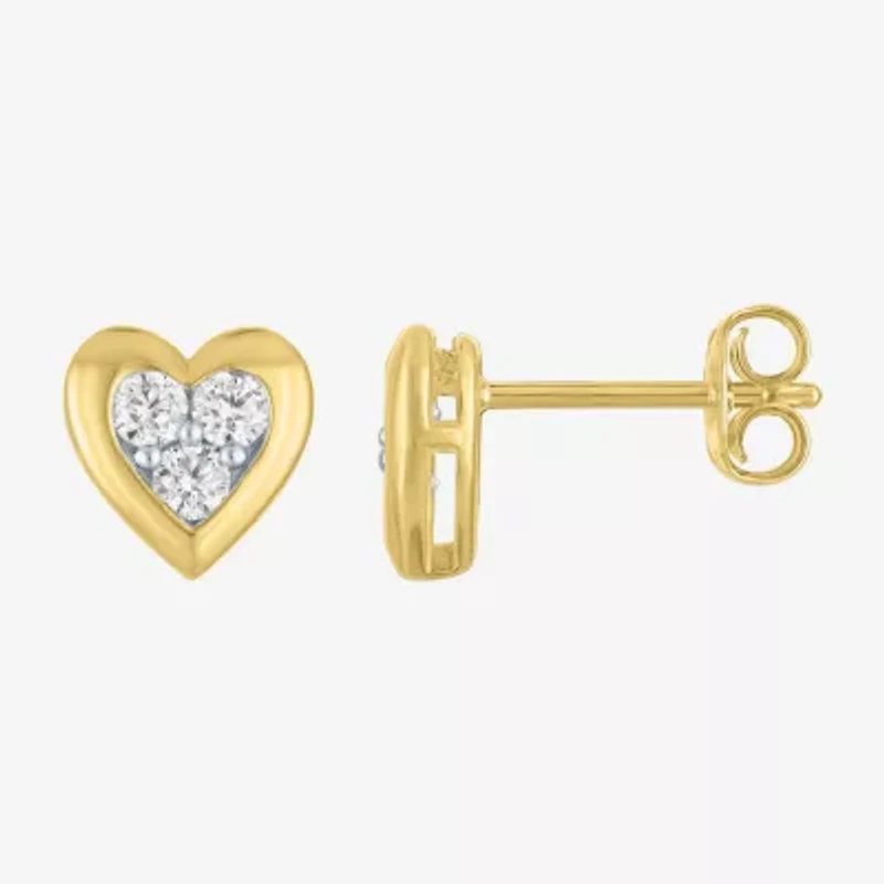 (G-H, I1-I2) 1/3 CT. T.W. Lab Grown White Diamond 10K Gold 8.1mm Heart Stud Earrings
