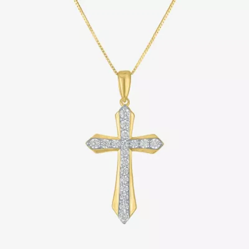 (G-H Womens 1/3 CT. T.W. Lab Grown White Diamond 10K Gold Cross 16 Inch Pendant Necklace