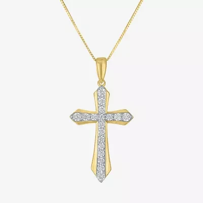 (G-H Womens 1/3 CT. T.W. Lab Grown White Diamond 10K Gold Cross 16 Inch Pendant Necklace