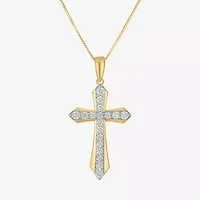 (G-H Womens 1/3 CT. T.W. Lab Grown White Diamond 10K Gold Cross 16 Inch Pendant Necklace