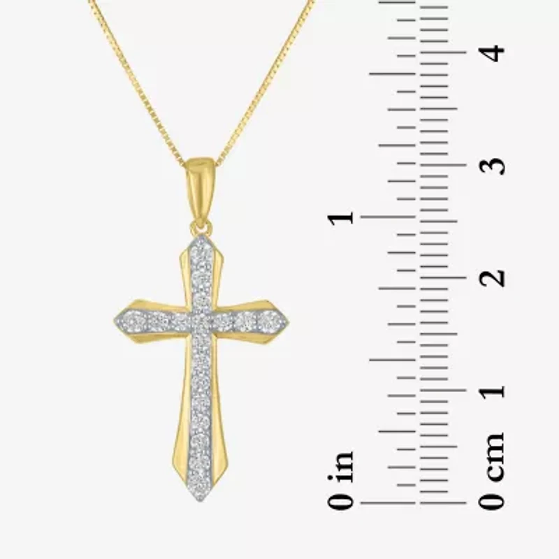 (G-H Womens 1/3 CT. T.W. Lab Grown White Diamond 10K Gold Cross 16 Inch Pendant Necklace