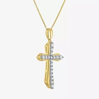 (G-H Womens 1/3 CT. T.W. Lab Grown White Diamond 10K Gold Cross 16 Inch Pendant Necklace