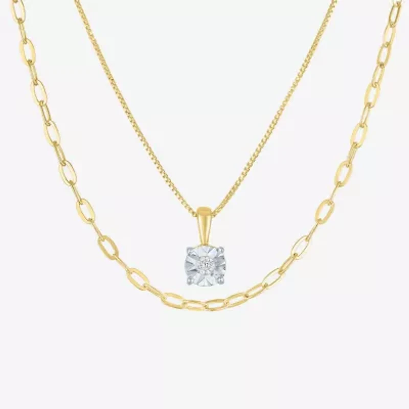 Yes, Please! Womens Diamond Accent Lab Grown White Diamond 14K Gold Over Silver Sterling Silver Round 16 Inch Pendant Necklace