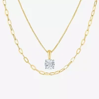 Yes, Please! Womens Diamond Accent Lab Grown White Diamond 14K Gold Over Silver Sterling Silver Round 16 Inch Pendant Necklace