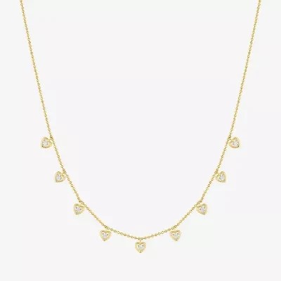 (G-H/ I1-I2) Womens 1/6 CT. T.W. Lab Grown White Diamond 14K Gold Over Silver Sterling Silver Heart 16 Inch Pendant Necklace