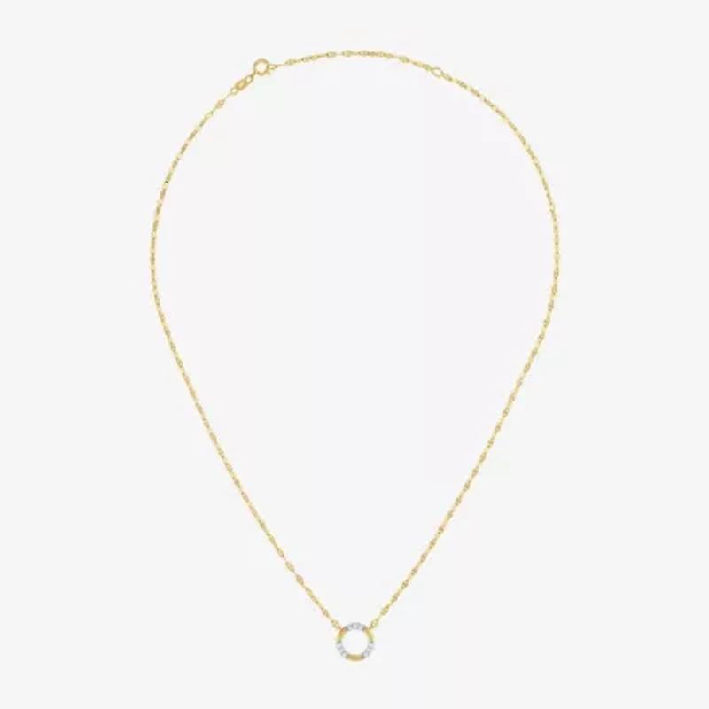 (G-H/ I1-I2) Womens 1/10 CT. T.W. Lab Grown White Diamond 14K Gold Over Silver Sterling Silver Circle 16 Inch Pendant Necklace