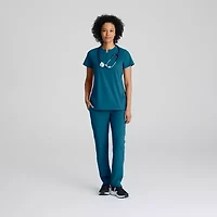 Barco One Bot216 Flux 2-Pocket Banded Zip Collar Womens High Neck Short Sleeve Wrinkle Resistant Scrub Top