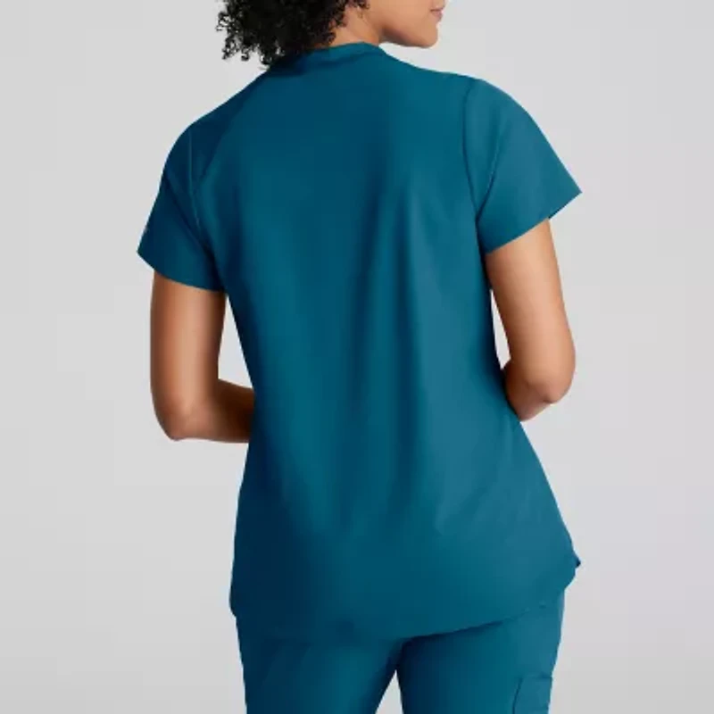 Barco One Bot216 Flux 2-Pocket Banded Zip Collar Womens High Neck Short Sleeve Wrinkle Resistant Scrub Top