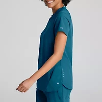 Barco One Bot216 Flux 2-Pocket Banded Zip Collar Womens High Neck Short Sleeve Wrinkle Resistant Scrub Top