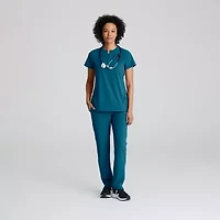 Barco One Bot216 Flux 2-Pocket Banded Zip Collar Womens Plus Tall High Neck Short Sleeve Wrinkle Resistant Scrub Top