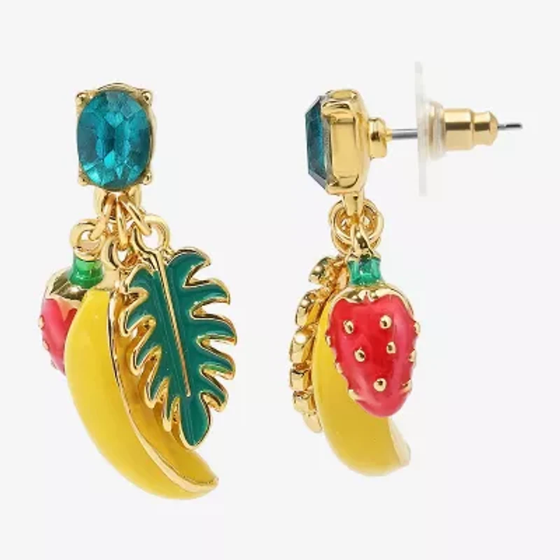 Bijoux Bar Gold Tone Fruit Womens Green Glass Drop Earrings